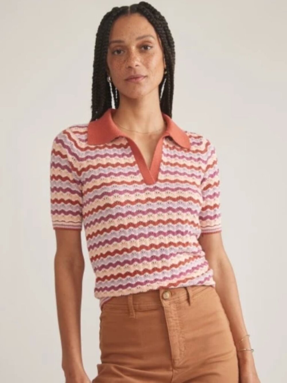 Marine Layer Womens Sweater Spencer Polo Knit Short Sleeve Top